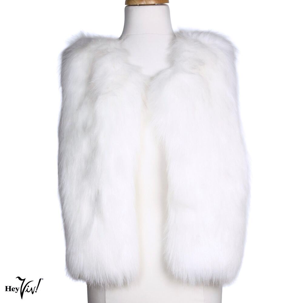Kensie Womens White Faux Fur Vest Open Front Fully Lined Sleeveless - Hey Viv